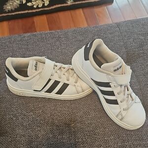Adidas Kids White Sneakers with Black Stripes